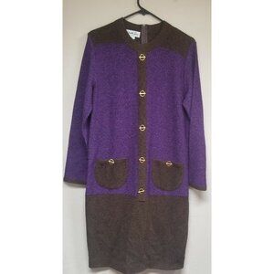 Vintage Antonella Preve New York Knit Sweater Dress Large Purple Brown Button